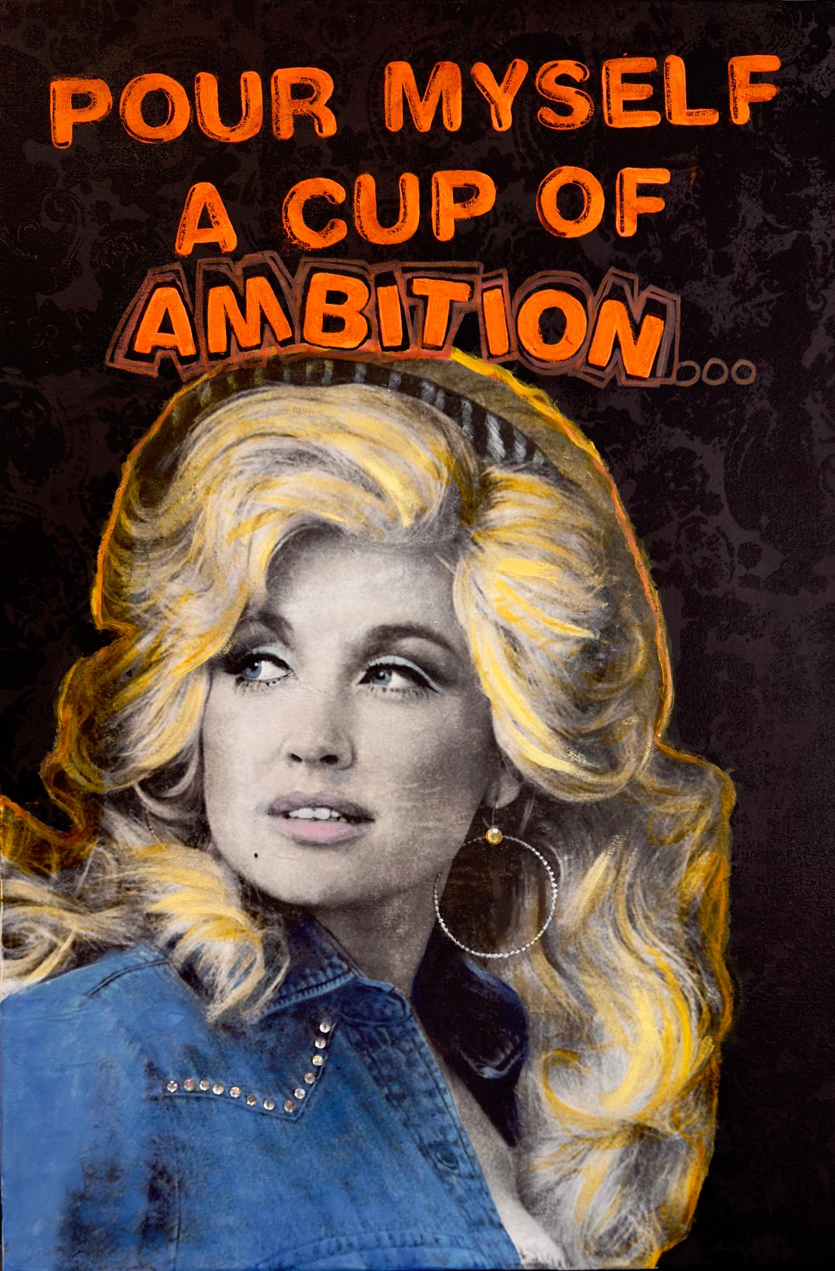 9 to 5, mixed media portrait of Dolly Parton by Carol MacConnell, Icons series