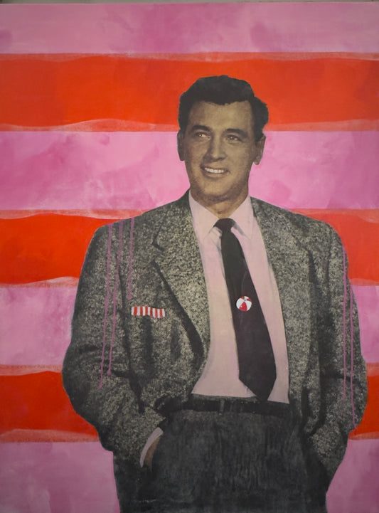 Pillow Talk, mixed media portrait of Rock Hudson by Carol MacConnell, Icons series