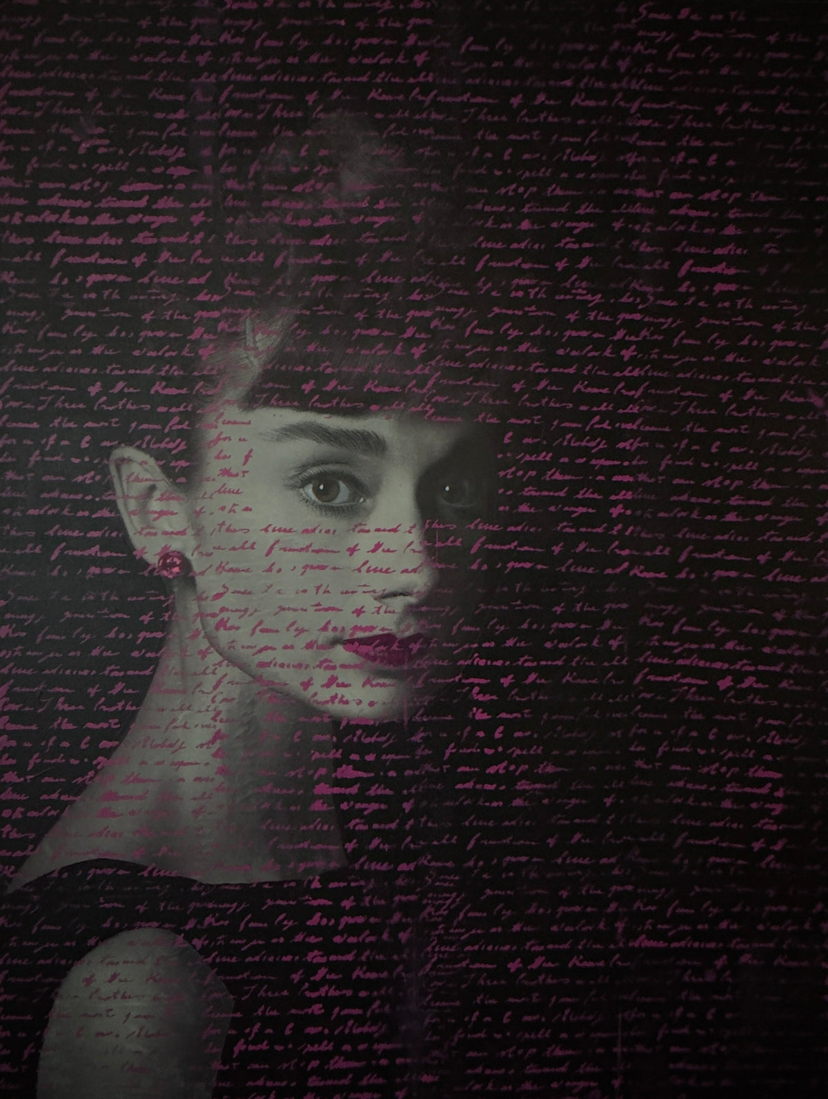 Breakfast at Tiffany's, mixed media portrait of Audrey Hepburn by Carol MacConnell, Icons series